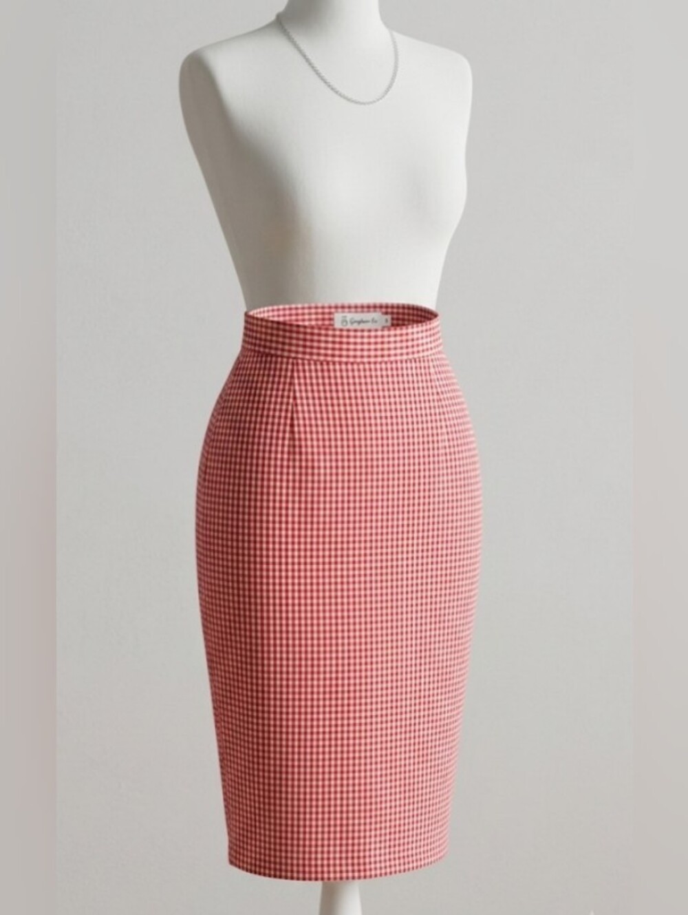 Theory Red and White Gingham Pencil Skirt (Sz 4) Quiet Luxury Classic Capsule